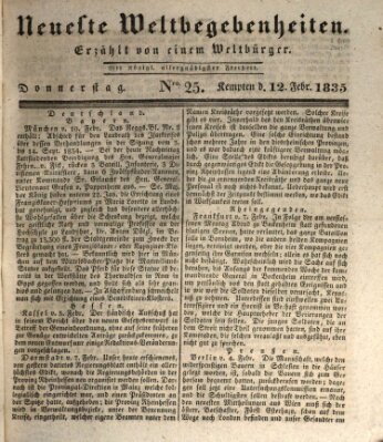 Neueste Weltbegebenheiten (Kemptner Zeitung) Donnerstag 12. Februar 1835