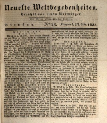 Neueste Weltbegebenheiten (Kemptner Zeitung) Dienstag 17. Februar 1835