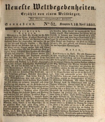 Neueste Weltbegebenheiten (Kemptner Zeitung) Samstag 18. April 1835