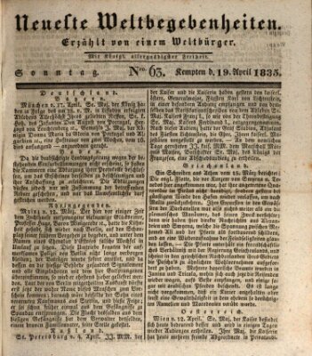 Neueste Weltbegebenheiten (Kemptner Zeitung) Sonntag 19. April 1835