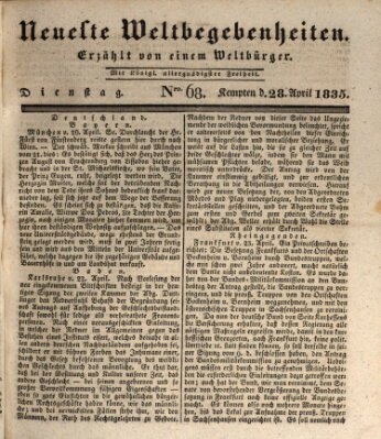 Neueste Weltbegebenheiten (Kemptner Zeitung) Dienstag 28. April 1835