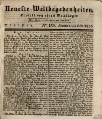 Neueste Weltbegebenheiten (Kemptner Zeitung) Dienstag 22. September 1835