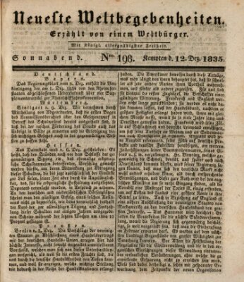Neueste Weltbegebenheiten (Kemptner Zeitung) Samstag 12. Dezember 1835