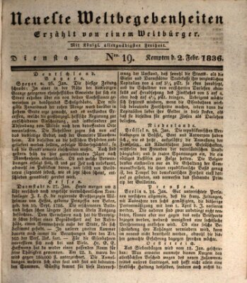Neueste Weltbegebenheiten (Kemptner Zeitung) Dienstag 2. Februar 1836