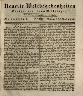Neueste Weltbegebenheiten (Kemptner Zeitung) Samstag 30. April 1836