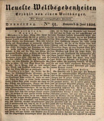 Neueste Weltbegebenheiten (Kemptner Zeitung) Donnerstag 9. Juni 1836