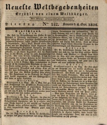 Neueste Weltbegebenheiten (Kemptner Zeitung) Dienstag 6. September 1836
