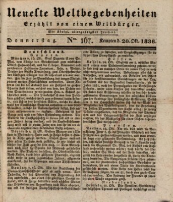 Neueste Weltbegebenheiten (Kemptner Zeitung) Donnerstag 20. Oktober 1836