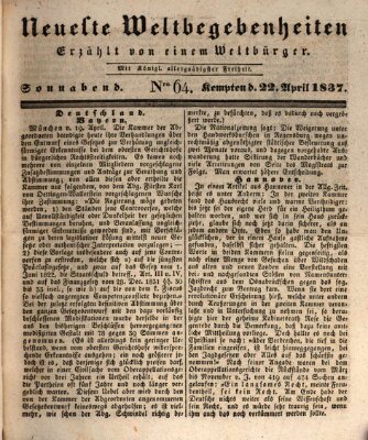 Neueste Weltbegebenheiten (Kemptner Zeitung) Samstag 22. April 1837