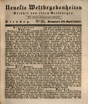 Neueste Weltbegebenheiten (Kemptner Zeitung) Dienstag 25. April 1837
