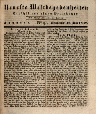 Neueste Weltbegebenheiten (Kemptner Zeitung) Sonntag 18. Juni 1837