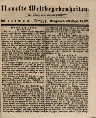 Neueste Weltbegebenheiten (Kemptner Zeitung) Mittwoch 20. September 1837