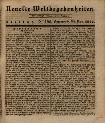 Neueste Weltbegebenheiten (Kemptner Zeitung) Freitag 24. November 1837