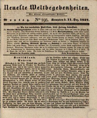 Neueste Weltbegebenheiten (Kemptner Zeitung) Montag 11. Dezember 1837