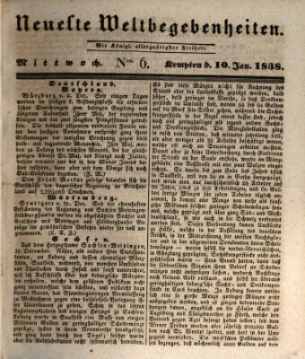 Neueste Weltbegebenheiten (Kemptner Zeitung) Mittwoch 10. Januar 1838