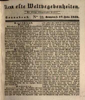 Neueste Weltbegebenheiten (Kemptner Zeitung) Samstag 17. Februar 1838