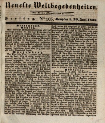 Neueste Weltbegebenheiten (Kemptner Zeitung) Freitag 29. Juni 1838