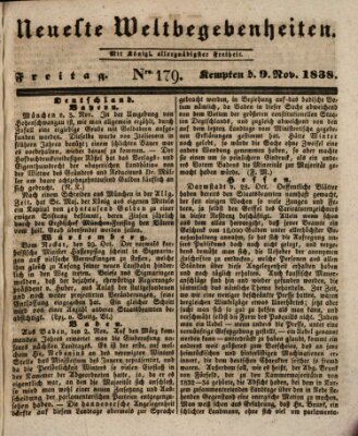 Neueste Weltbegebenheiten (Kemptner Zeitung) Freitag 9. November 1838