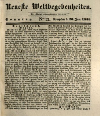 Neueste Weltbegebenheiten (Kemptner Zeitung) Sonntag 20. Januar 1839