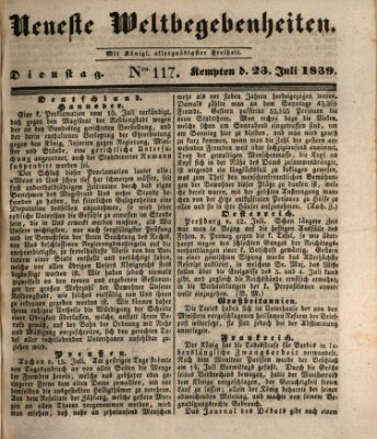 Neueste Weltbegebenheiten (Kemptner Zeitung) Dienstag 23. Juli 1839