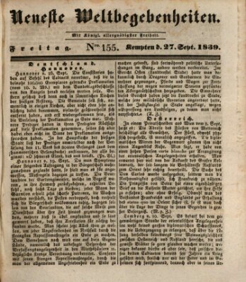 Neueste Weltbegebenheiten (Kemptner Zeitung) Freitag 27. September 1839