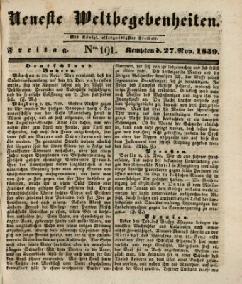 Neueste Weltbegebenheiten (Kemptner Zeitung) Donnerstag 28. November 1839