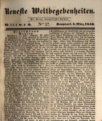 Neueste Weltbegebenheiten (Kemptner Zeitung) Mittwoch 4. März 1840