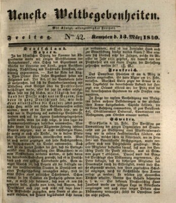 Neueste Weltbegebenheiten (Kemptner Zeitung) Freitag 13. März 1840
