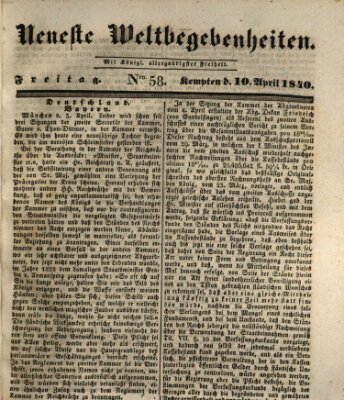 Neueste Weltbegebenheiten (Kemptner Zeitung) Freitag 10. April 1840