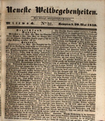 Neueste Weltbegebenheiten (Kemptner Zeitung) Mittwoch 20. Mai 1840
