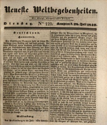 Neueste Weltbegebenheiten (Kemptner Zeitung) Dienstag 28. Juli 1840