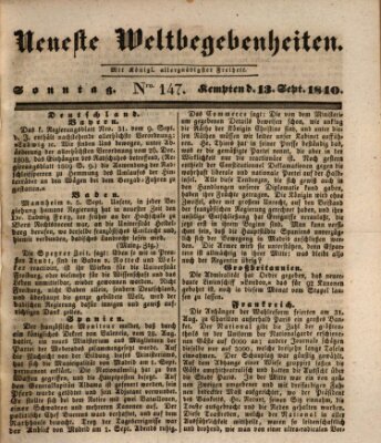 Neueste Weltbegebenheiten (Kemptner Zeitung) Sonntag 13. September 1840