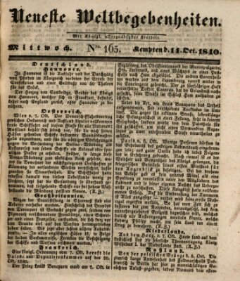 Neueste Weltbegebenheiten (Kemptner Zeitung) Mittwoch 14. Oktober 1840