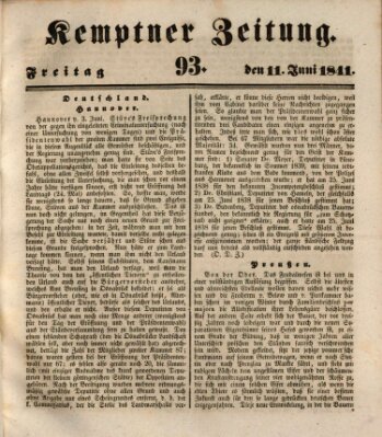 Kemptner Zeitung Freitag 11. Juni 1841
