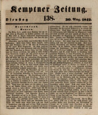 Kemptner Zeitung Dienstag 30. August 1842