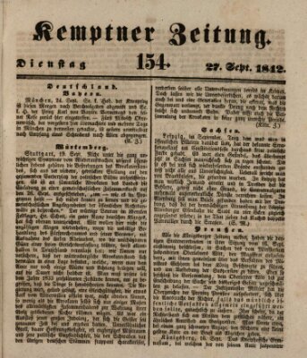 Kemptner Zeitung Dienstag 27. September 1842