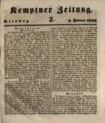 Kemptner Zeitung Dienstag 3. Januar 1843