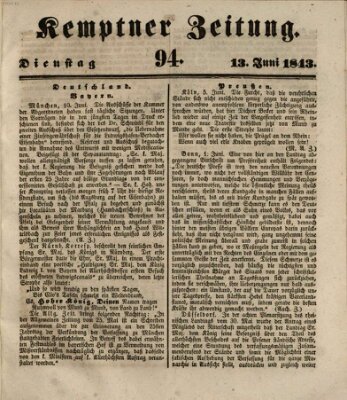 Kemptner Zeitung Dienstag 13. Juni 1843