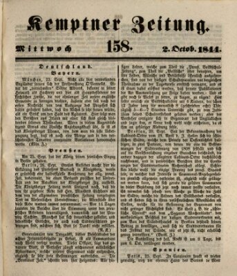 Kemptner Zeitung Mittwoch 2. Oktober 1844
