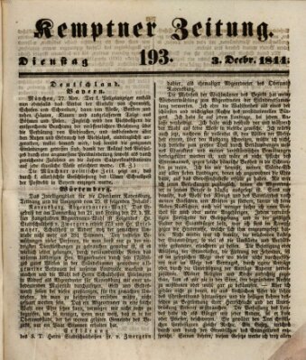 Kemptner Zeitung Dienstag 3. Dezember 1844