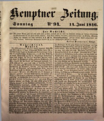 Kemptner Zeitung Sonntag 14. Juni 1846