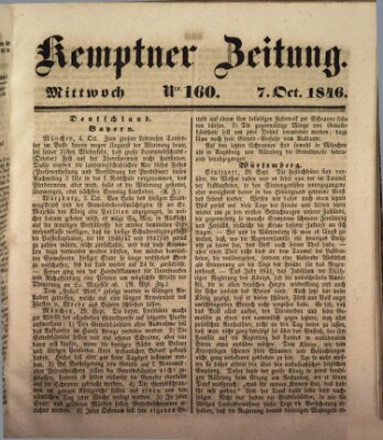 Kemptner Zeitung Mittwoch 7. Oktober 1846