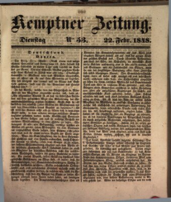 Kemptner Zeitung Dienstag 22. Februar 1848