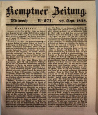 Kemptner Zeitung Mittwoch 27. September 1848