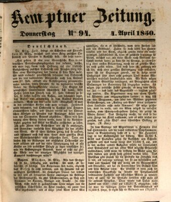 Kemptner Zeitung Donnerstag 4. April 1850