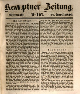 Kemptner Zeitung Mittwoch 17. April 1850