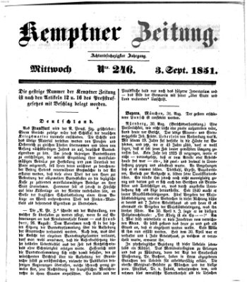 Kemptner Zeitung Mittwoch 3. September 1851