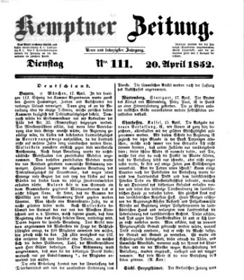 Kemptner Zeitung Dienstag 20. April 1852