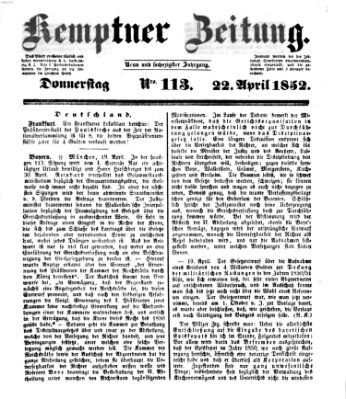Kemptner Zeitung Donnerstag 22. April 1852