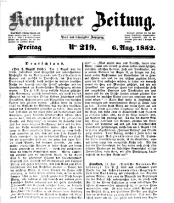 Kemptner Zeitung Freitag 6. August 1852